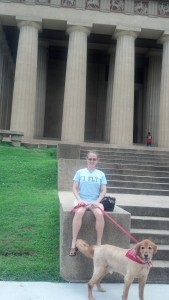 Milo & I take a break from the car to check out the Parthenon in Nashville, TN.